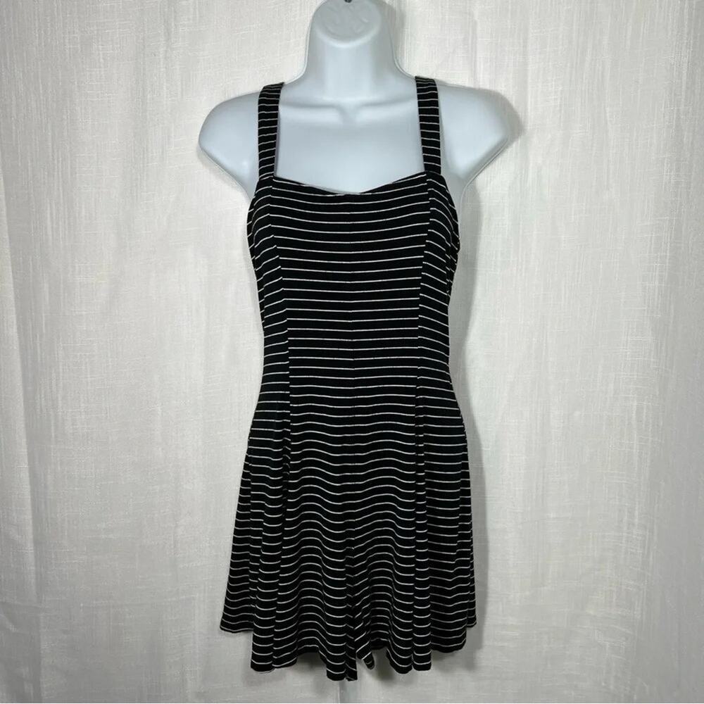 Cooperative Striped Sweetheart Neck Open Back Romper